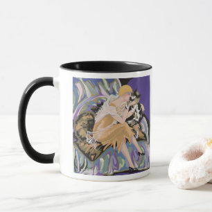 Vintage Art Deco Frau mit Katze von S. Chompre Tasse