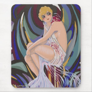 Vintage Art Deco Frau mit Vorhängen von S. Chompre Mousepad