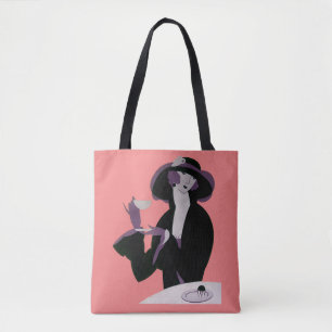 Vintage Art Deco Frau, Nachmittags-Tee und Cupcake