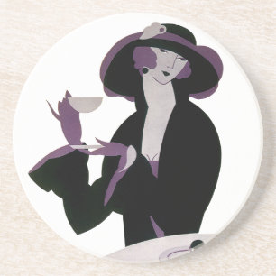 Vintage Art Deco Frau, Nachmittagstee und Cupcake Getränkeuntersetzer