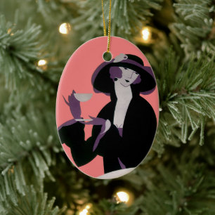 Vintage Art Deco Frau, Nachmittagstee und Cupcake Keramik Ornament