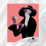 Vintage Art Deco Frau, Nachmittagstee und Cupcake Poster<br><div class="desc">Einfach die Hintergrundfarbe anpassen,  das Rosa in jeden Hexcode ändern! Klicken Sie weiter,  um alle Designtools zu erreichen! Vintage Illustration Kunst Deko Essen und Getränke Bild mit einer eleganten,  raffinierten und stilvollen Frau trinken ihren Nachmittagstee und essen eine Kuchen Konditorei.</div>