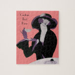 Vintage Art Deco Frau, Nachmittagstee und Cupcake Puzzle<br><div class="desc">Vintage Illustration Kunst Deko Essen und Getränke Bild mit einer eleganten,  raffinierten und stilvollen Frau trinken ihren Nachmittagstee und essen eine Kuchen Konditorei.</div>