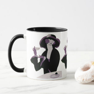Vintage Art Deco Frau, Nachmittagstee und Cupcake Tasse