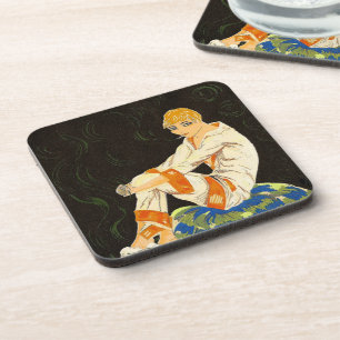 Vintage Art Deco Frau, rauchen von S. Chompre Getränkeuntersetzer