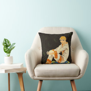 Vintage Art Deco Frau, rauchen von S. Chompre Kissen
