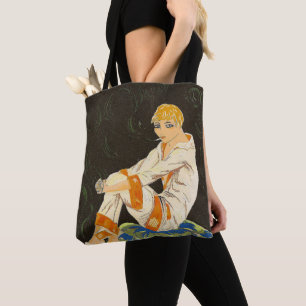 Vintage Art Deco Frau, rauchend von S. Chompre
