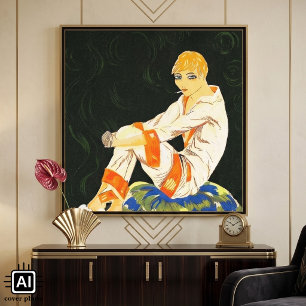 Vintage Art Deco Frau, rauchend von S. Chompre Leinwanddruck