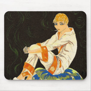 Vintage-Art-Deco-Frau, rauchend von S. Chompre Mousepad