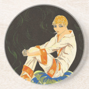 Vintage-Art-Déco-Frau, raucht von S. Chompre Untersetzer