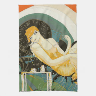 Vintage Art Deco Frau Reclining on Couch, Chompe Geschirrtuch