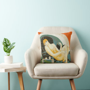 Vintage Art Deco Frau Reclining on Couch, Chompe Kissen