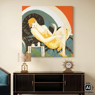 Vintage Art Deco Frau Reclining on Couch, Chompe Leinwanddruck
