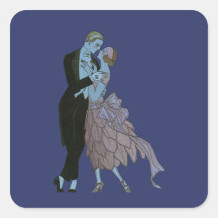 Vintage Art Deco Frischvermählte, Liebeshochzeitst Quadratischer Aufkleber