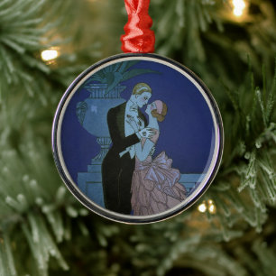 Vintage Art Deco Frischvermählte, Oui von George B Ornament Aus Metall