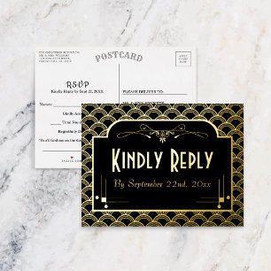 Vintage Art-Deco-Gatsby-Hochzeit RSVP Real Folie Einladungspostkarte