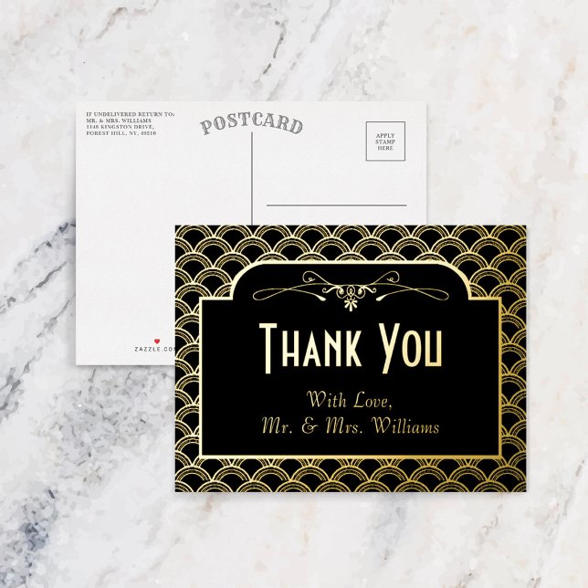 Vintage Art Deco Gatsby Wedding Dankeschön Folie Einladungspostkarte (Von Creator hochgeladen)