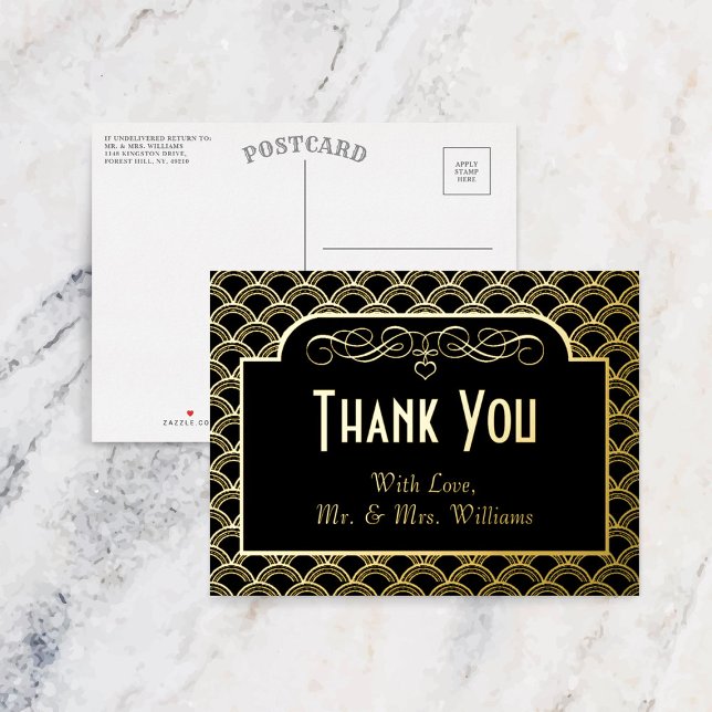 Vintage Art Deco Gatsby Wedding Dankeschön Folie Einladungspostkarte (Von Creator hochgeladen)