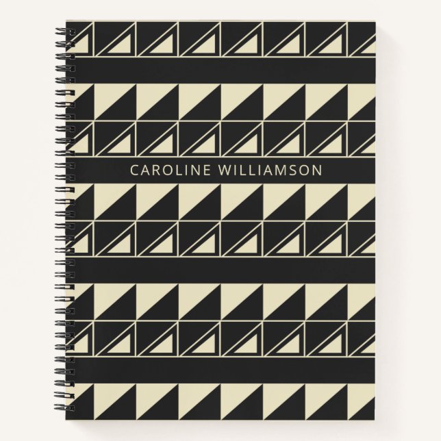 Vintage Art Deco Geometrie in Schwarz Personalisie Notizbuch (Vorderseite)