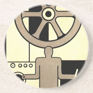 Vintage Art Deco Geschäft Rad und Maschinenarbeite Getränkeuntersetzer