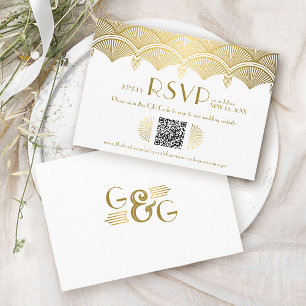 Vintage Art Deco Gold Hochzeits-QR-Code RSVP Begleitkarte