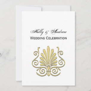 Vintage Art Deco Goldene Feder Arabeske Einladung