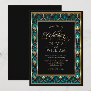 Vintage Art Deco Goldrahmen-Hochzeit Einladung