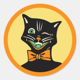 Vintage-Art-Deco-Halloween-Katzen-Aufkleber Runder Aufkleber