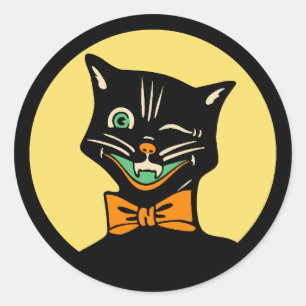 Vintage-Art-Deco-Halloween-Katzen-Aufkleber Runder Aufkleber