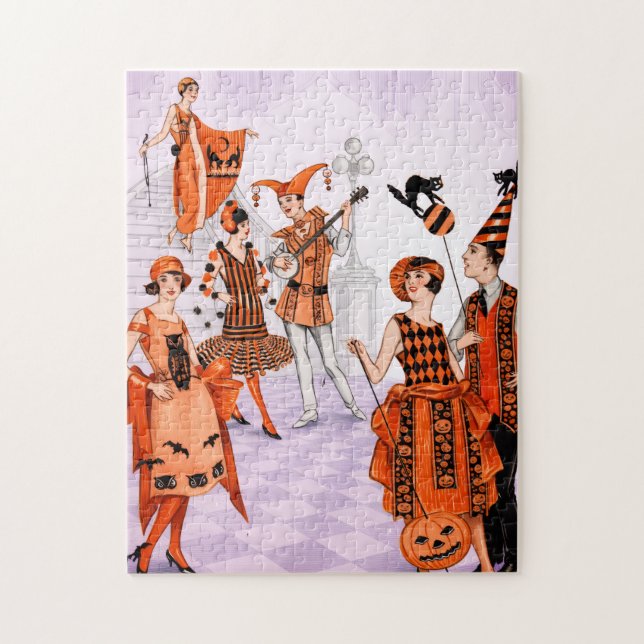 Vintage Art Deco Halloween Party Illustration Puzzle (Vertikal)
