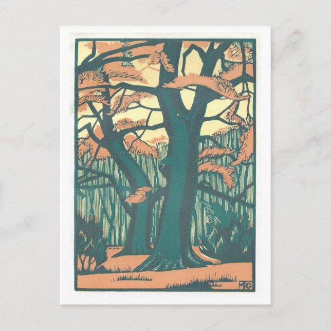 Vintage Art Deco Herbst/Herbst Bäume Postkarte (Vorderseite)