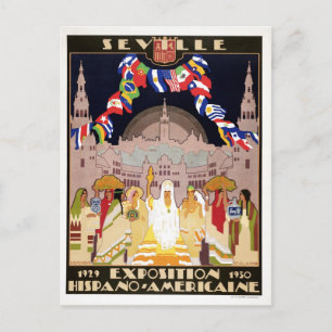Vintage Art Deco Hispano-Amerikanische Expo Sevill Postkarte
