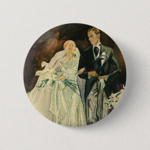 Vintage-Art-Deco-Hochzeit Braut und Bräutigam Fris Button