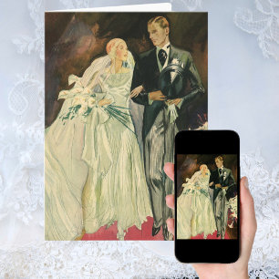 Vintage-Art-Deco-Hochzeit Braut und Bräutigam Fris Karte