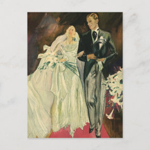 Vintage-Art-Deco-Hochzeit Braut und Bräutigam Fris Postkarte