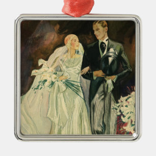 Vintage-Art-Deco-Hochzeit Braut und Bräutigam Fris Silbernes Ornament