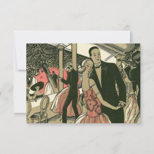 Vintage-Art-Deco-Hochzeit, Erster Tanz der Neuverm RSVP Karte