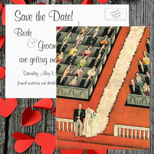 Vintage-Art-Déco-Hochzeit Frischvermählte Save-the Ankündigungspostkarte
