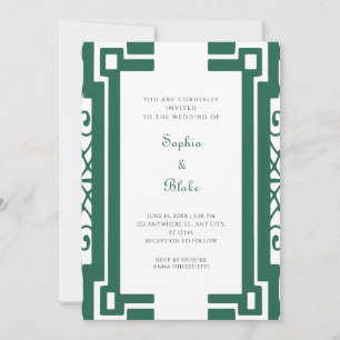Vintage Art Déco Hochzeit in Grün und Weiß Einladung