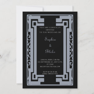 Vintage Art Déco Hochzeit in Schwarz und Silber Einladung