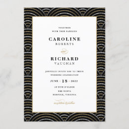 Vintage Art Deco Hochzeitseinladung Schwarz Gold Einladung