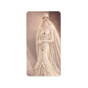 Vintage-Art-Deco-Hochzeitsmode-Illustration Adressaufkleber
