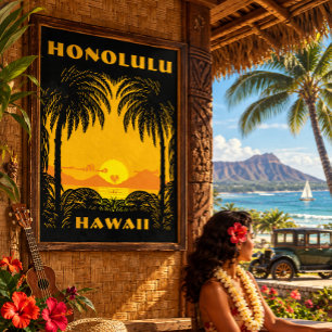 Vintage Art Deco Honolulu, Hawaii Tourismus Reise Poster
