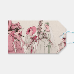 Vintage-Art-Déco-Illustration für die Hochzeitsges Geschenkanhänger