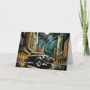 Vintage Art Deco-Inspiriert Auto im Mondschein Karte