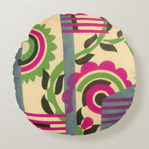 Vintage Art Deco Jazz Pochoir Geometrisches Muster Rundes Kissen