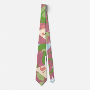 Vintage Art Deco Jazz Pochoir Palmen und Vögel Krawatte