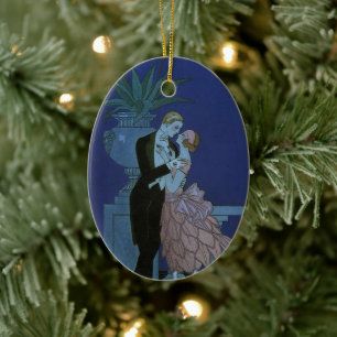 Vintage Art Deco Jungvermählte, Oui von George Bar Keramikornament