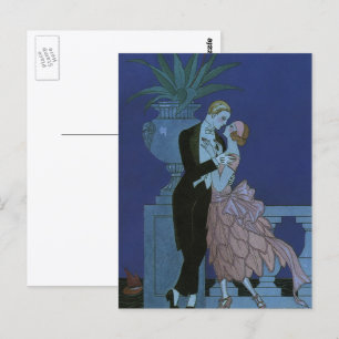 Vintage Art Deco Jungvermählte, Oui von George Bar Postkarte