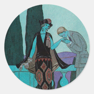 Vintage Art Deco La Villa d'Este von George Barbie Runder Aufkleber